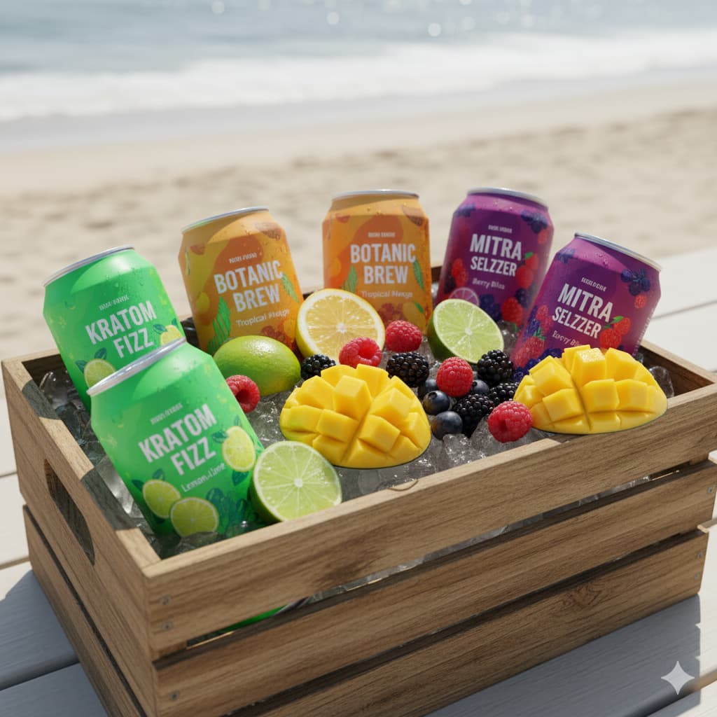 Rapture kratom seltzer cans in various flavors displayed on ice